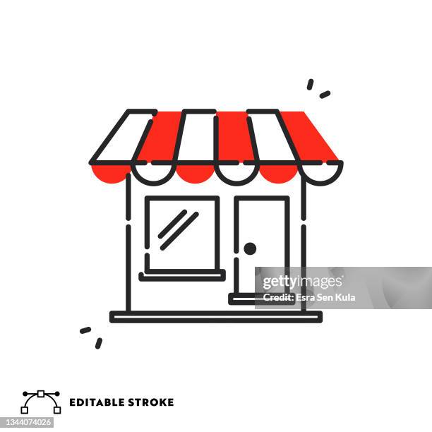 store flat line icon with editable stroke - outlet store stock illustrations