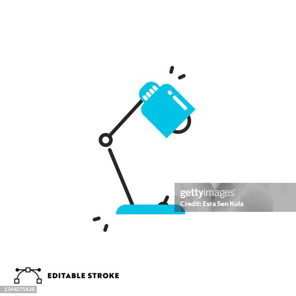 tischlampe flat line icon mit bearbeitbarem strich - hard working student stock-grafiken, -clipart, -cartoons und -symbole