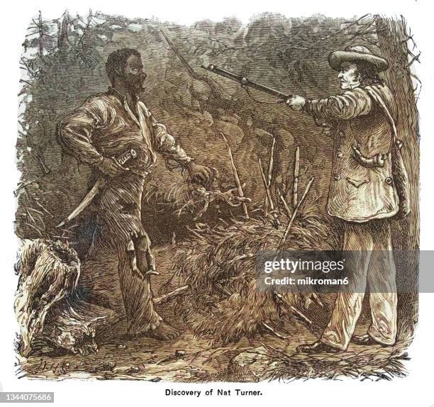 old engraved illustration of discovery of nat turner, enslaved african-american preacher who led the four-day rebellion of enslaved and free black people - anti gravity 個照片及圖片檔