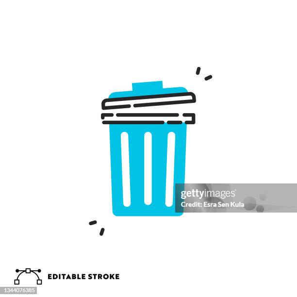 garbage flat line icon with editable stroke - computer recycling stock illustrations