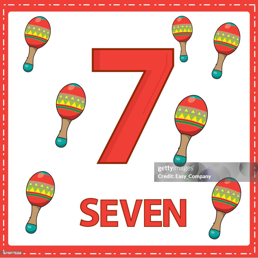 Illustrations for numerical education for young children. for the children Learned to count the numbers 7 with 7maracas as shown in the picture in the instrument category