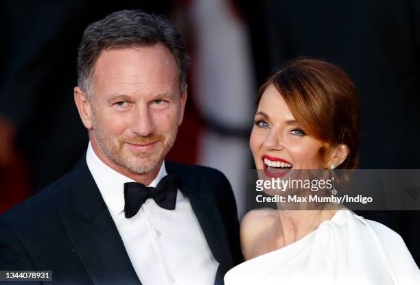 Christian Horner and Geri Horner attend the "No Time To Die" World Premiere at the Royal Albert Hall on September 28, 2021 in London, England.