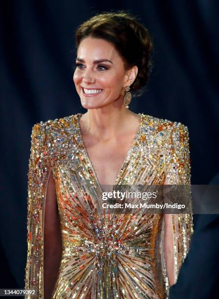 Catherine, Duchess of Cambridge attends the "No Time To Die" World Premiere at the Royal Albert Hall on September 28, 2021 in London, England.