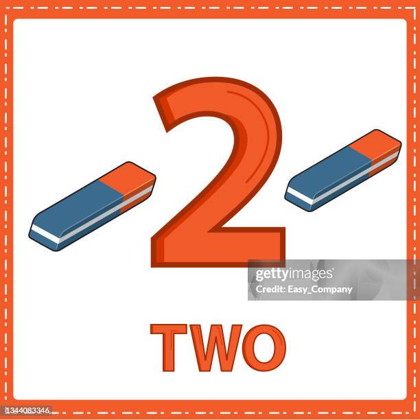 illustrations for numerical education for young children. for the children learned to count the numbers 2 with 2 easer as shown in the picture in the kitchen category - wrong tool stock illustrations