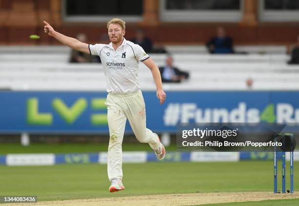 Liam Norwell of Warwickshire reacts after bowling George Balderson of Lancashire during day three of the Bob Willis Trophy Final between Warwickshire...