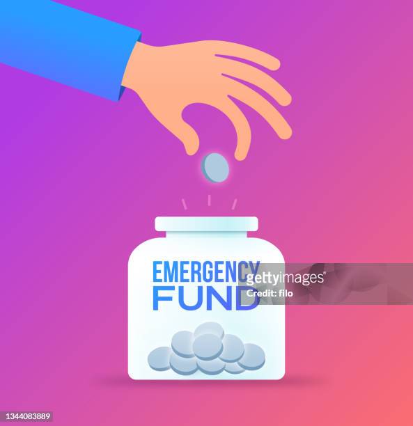 emergency fund savings jar - emergencies and disasters stock illustrations