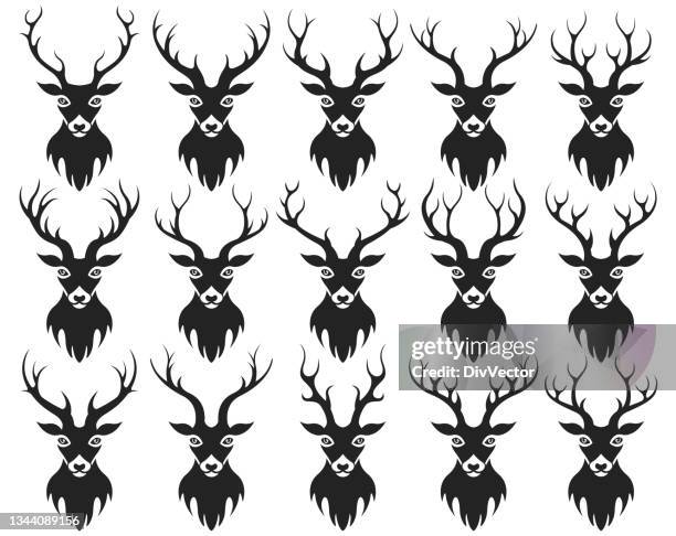 deer head vector set - deer head stock illustrations