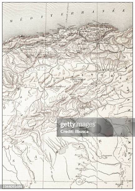 antique french map of alger (département) - map of north africa stock illustrations