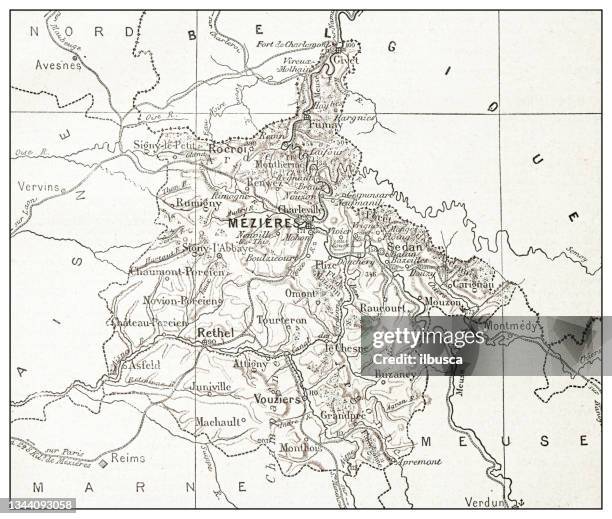 antique french map of ardennes (département) - ardennes stock illustrations