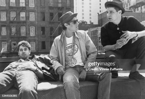 American hip hop band Beastie Boys on the roof of B Smith's restaurant at 47th Street and 8th Avenue in New York City, New York, 11th May 1987. The...