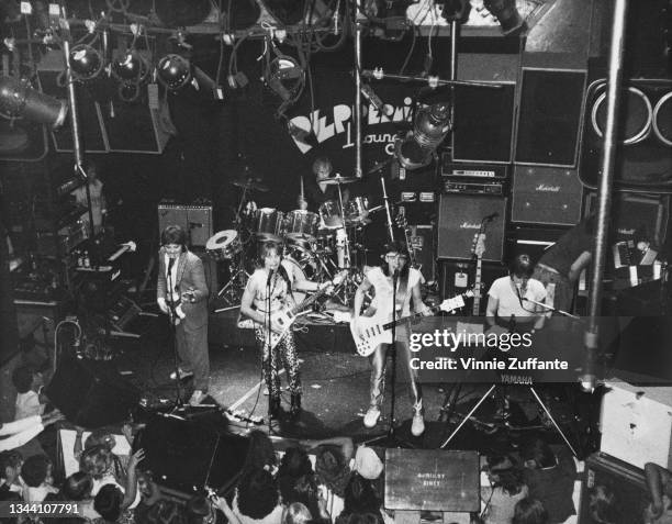 British pop group Bay City Rollers perform live on stage at the Peppermint Lounge in New York City, New York, 1st August 1981.