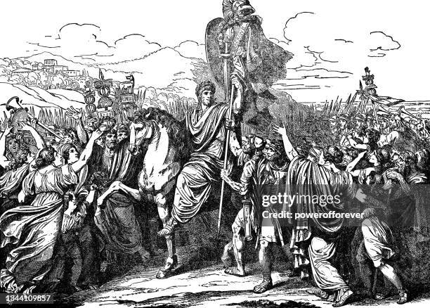 ilustrações de stock, clip art, desenhos animados e ícones de the triumph of romulus, engraving by bartolomeo pinelli - 19th century - rómulo