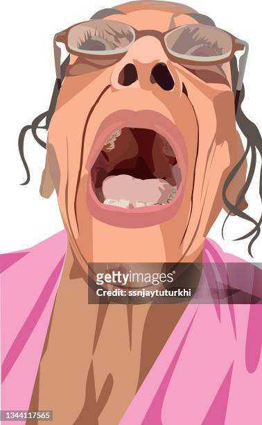an old woman is showing her mouth in doctor clinic - asian elderly stock illustrations