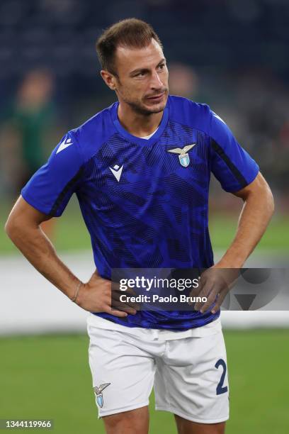 Stefan Radu of SS Lazio looks on during the warm up prior to the UEFA Europa League group E match between SS Lazio and Lokomotiv Moskva at Olimpico...