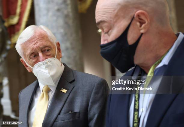 House Majority Leader Rep. Steny Hoyer leaves the House Chambers after passing a continuing resolution to fund the government, at the U.S. Capitol on...