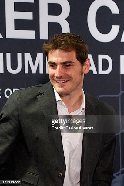 Real Madrid goalkeeper Iker Casillas attends the presentation of his biography "La Humildad del Campeon" at the Santiago Bernabeu stadium on December...