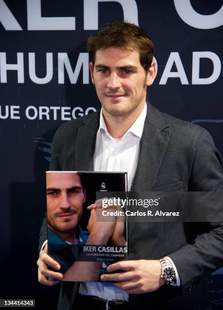 Real Madrid goalkeeper Iker Casillas attends the presentation of his biography "Iker Casillas. La Humildad del Campeon" at the Santiago Bernabeu...