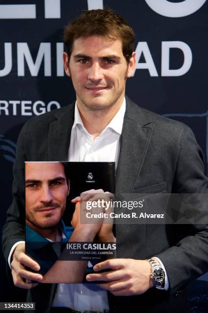 Real Madrid goalkeeper Iker Casillas attends the presentation of his biography "Iker Casillas. La Humildad del Campeon" at the Santiago Bernabeu...