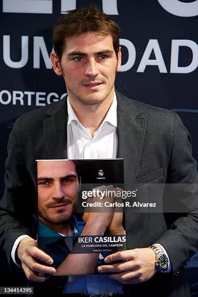 Real Madrid goalkeeper Iker Casillas attends the presentation of his biography "Iker Casillas. La Humildad del Campeon" at the Santiago Bernabeu...