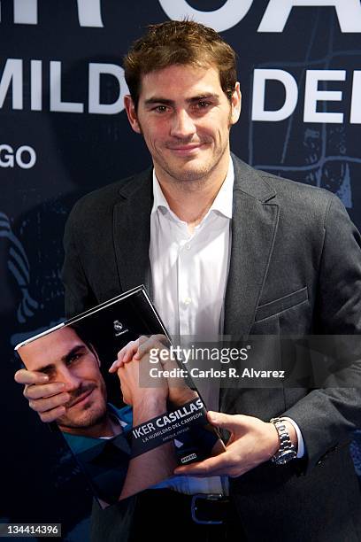 Real Madrid goalkeeper Iker Casillas attends the presentation of his biography "Iker Casillas. La Humildad del Campeon" at the Santiago Bernabeu...