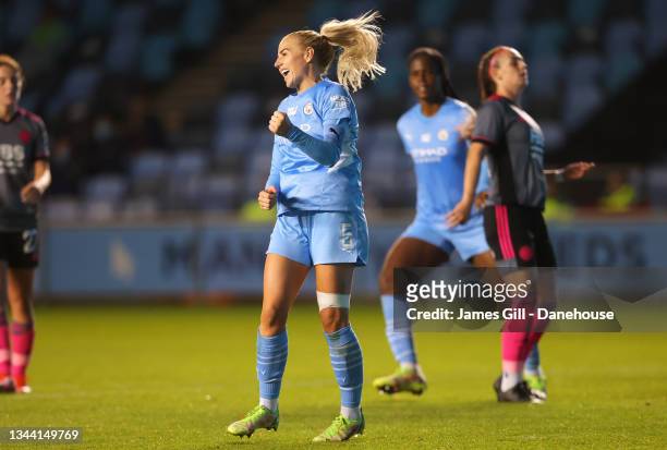 Alex Greenwood of Manchester City Women celebrates after scoring their fourth goal during the Vitality Women's FA Cup Quarter Final match between...