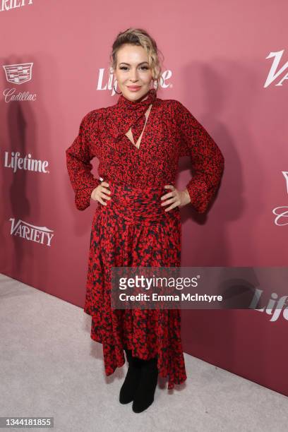 Alyssa Milano attends Variety's Power of Women Presented by Lifetime at Wallis Annenberg Center for the Performing Arts on September 30, 2021 in...