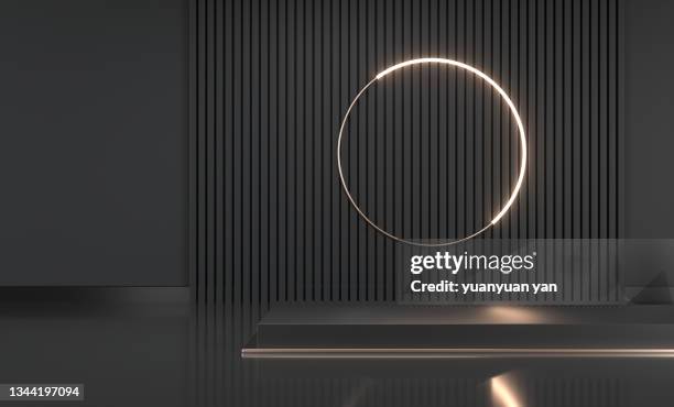 3d rendering exhibition background - gold circle 3d stock pictures, royalty-free photos & images