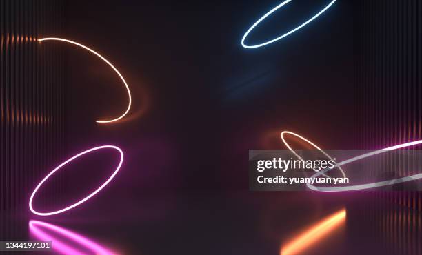 3d rendering exhibition background - neon light stock pictures, royalty-free photos & images