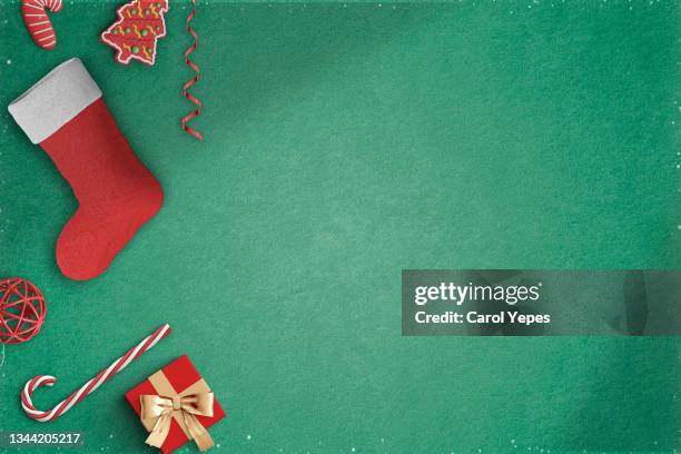 xmas items frame.top view - sock texture stock pictures, royalty-free photos & images