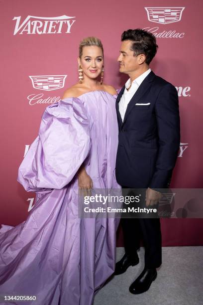 Katy Perry and Orlando Bloom arrive at Variety's Power of Women event presented by Lifetime on September 30, 2021 in Los Angeles, California.