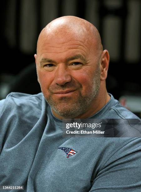 President Dana White poses before Game Two of the 2021 WNBA Playoffs semifinals between the Phoenix Mercury and the Las Vegas Aces at Michelob ULTRA...