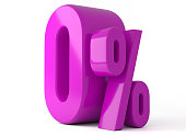 0% 3d illustration. Pink zero percent special Offer on white background