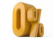 0% 3d illustration. Orange zero percent special Offer on white background