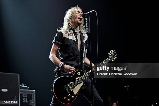 Ben Wells of Black Stone Cherry performs on stage at Wembley Arena on November 29, 2011 in London, United Kingdom.