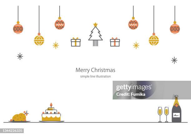 christmas dinner table frame, simple line illustration - christmas dinner party stock illustrations