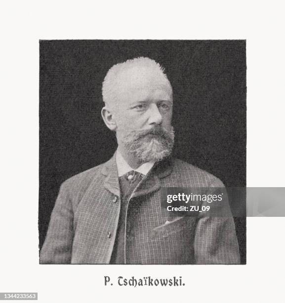 pyotr ilyich tchaikovsky (1840-1893), russian composer, raster print, published 1900 - pyotr ilyich tchaikovsky stock illustrations