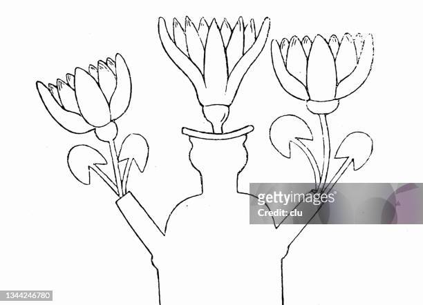 altägyptische kultur: vase mit lotusblumen - blumenstrauss vase stock-grafiken, -clipart, -cartoons und -symbole