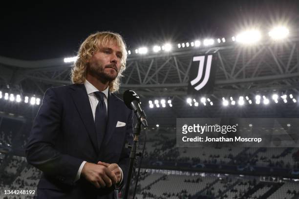Pavel Nedved, Vice President of Juventus, during an interview for Juventus Channel prior to the UEFA Champions League group H match between Juventus...