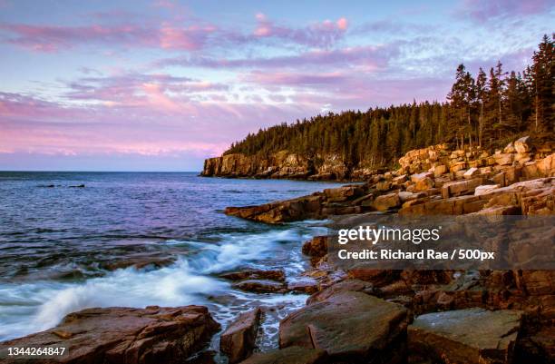 scenic view of sea against sky during sunset,mt desert,maine,united states,usa - maine coastline stock pictures, royalty-free photos & images