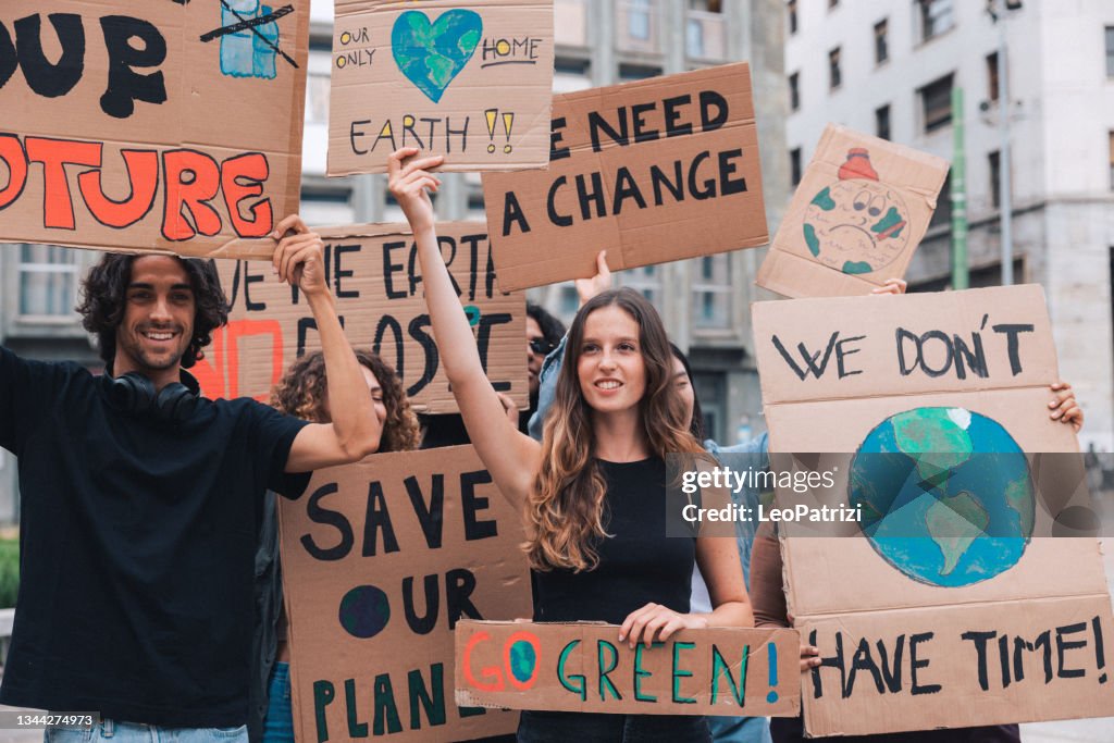 Students and young people protesting for climate emergency