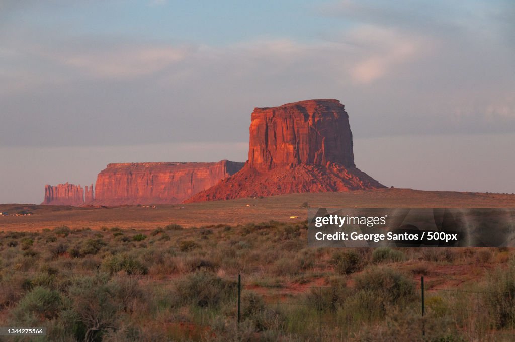 View of rock formations on landscape against sky,Navajo County,Arizona,United States,USA