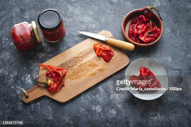 high angle view of food on table,burgos,spain - maria castellanos stock pictures, royalty-free photos & images