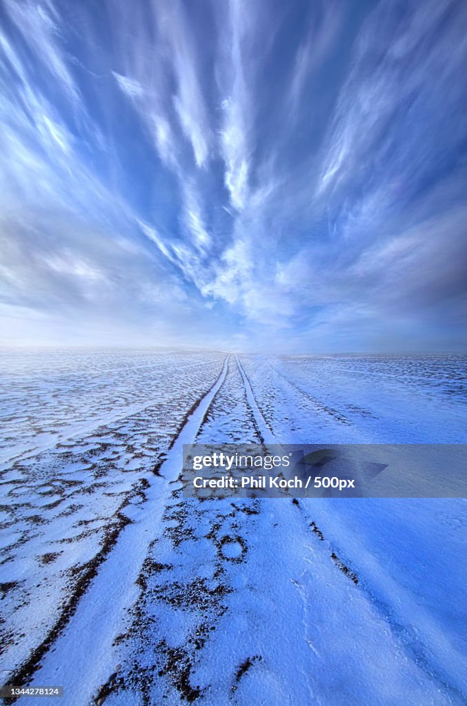 Scenic view of snow covered land against sky,Lowell,Wisconsin,United States,USA