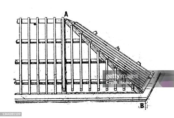 antique illustration: roof truss - roof truss stock illustrations