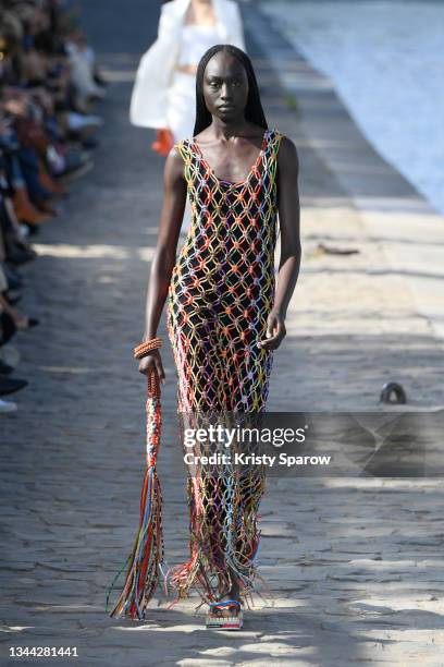 Model walks the runway during the Chloe Womenswear Spring/Summer 2022 show as part of Paris Fashion Week on September 30, 2021 in Paris, France.