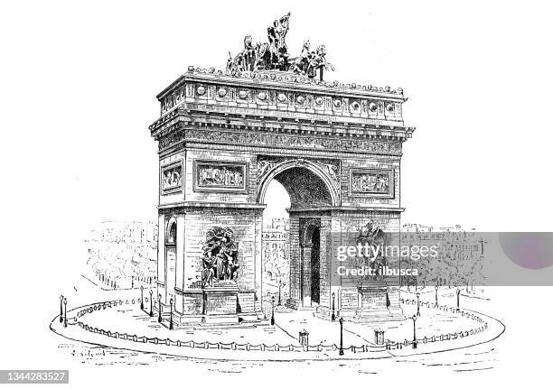antique illustration: arc de triomphe de l'etoile, paris - arc de triomphe paris stock illustrations