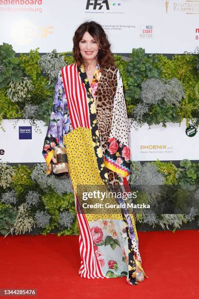 Iris Berben arrives for the Lola - German Film Award at Palais am Funkturm on October 01, 2021 in Berlin, Germany.