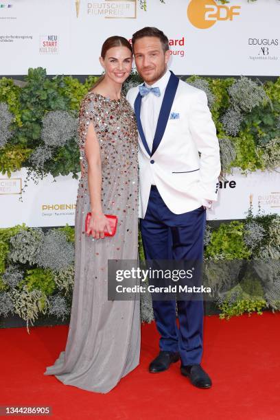 Annika Lau and Frederick Lau arrive for the Lola - German Film Award at Palais am Funkturm on October 01, 2021 in Berlin, Germany.
