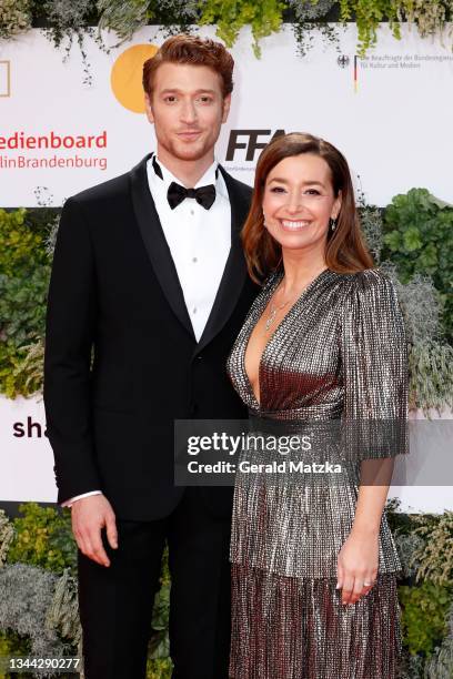 Daniel Donskoy and guest arrive for the Lola - German Film Award at Palais am Funkturm on October 01, 2021 in Berlin, Germany.