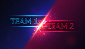 Colorful banner with team 1 versus team 2 battle on red and blue background